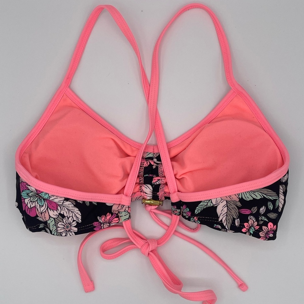 bikini top, black with flowers, pink trim, size medium‎ - Picture 2 of 6
